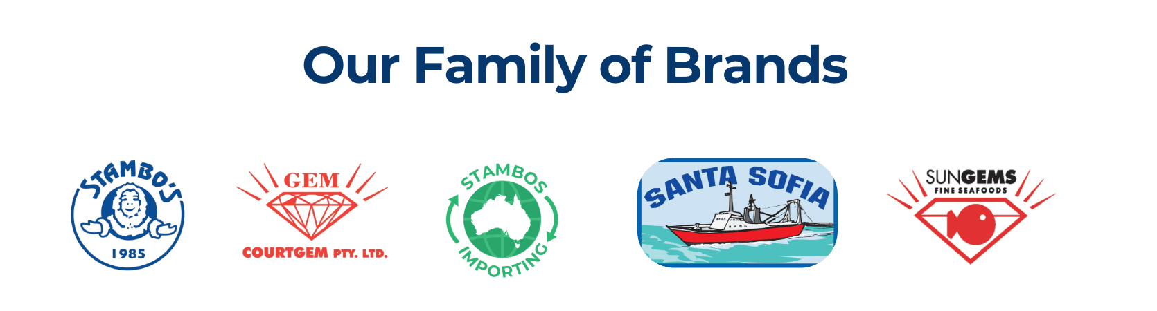 Our Family of Brands: Stambo's, Courtgem Pty. Ltd., Stambo's Importing, Santa Sofia, and SunGems Fine Seafoods